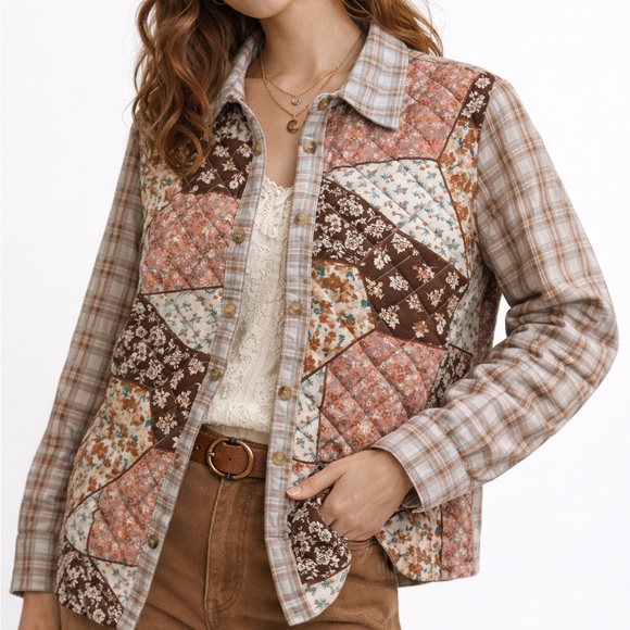 Rockin C Tops - Rockin C Patchwork Quilted Shirt Jacket Cottagecore Boho Size XL